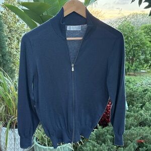 Brunello Cucinelli Dark Blue knit Zip-Up Sweater